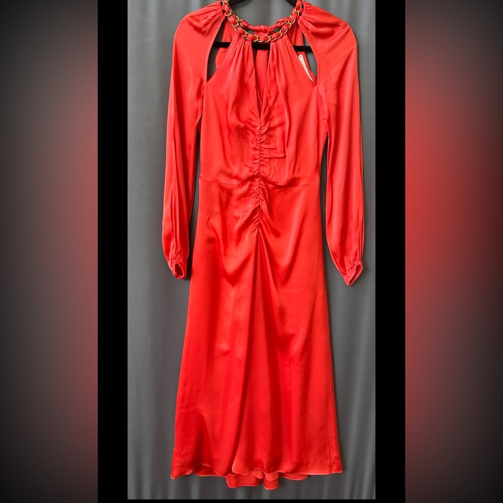 Veronica Beard silk blend, chain detail midi dress, sz 0, new, watermelon color - Picture 6 of 13